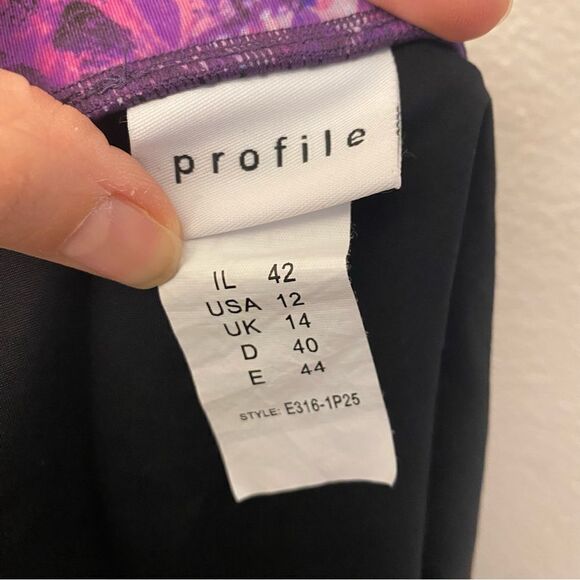 Profile by Gottex swimsuit skirt skort bottom Black Purple Print waist  12 - Picture 8 of 9